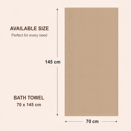Image of Pure Cotton Waffle Towel | Lightweight | Anti Microbial and Water Absorbent | Soft Touch Quick Drying Bath Towels (Beige, Pack of 1)