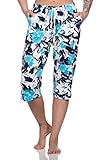Normann Damen Capri Schlafanzughose ¾-lang in floraler Optik - ideal zu kombinieren, Farbe:hellblau, Größe:44-46