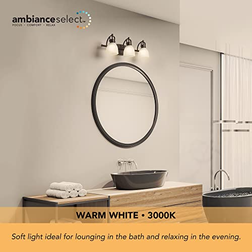 Image of Globe Electric 52090 Gilroy 3-Light 25W Integrated LED Vanity Light with Selectable Color Temperature, Matte Black, Frosted Glass Shades, 1780 Lumens, 3000K-4000K-5000K Switch, Energy Star Certified