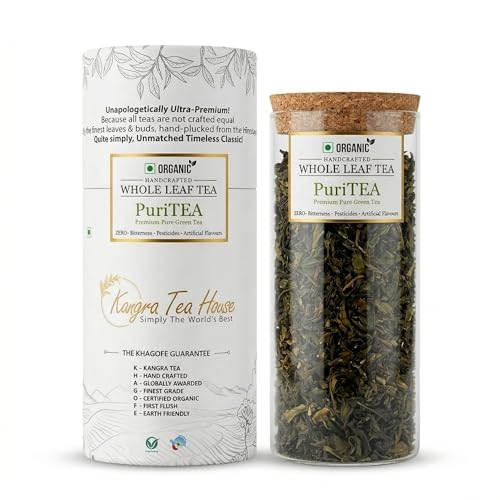 Image of Kangra Tea House PuriTEA (200g) Artisanal Whole Leaf Green Tea | GI Tagged & NPOP Organic Certified | Holistic Detox & Weight Management Blend | First Flush, 0 Bitterness | From Palampur, Himachal Pradesh