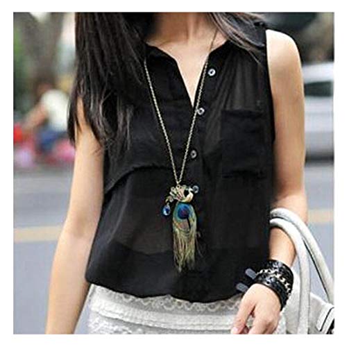 LittleB Bohemia Necklace peacock feather Ornaments Long Sweater Chain for women and girls.