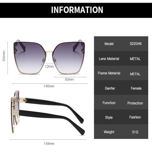 Lunettes de soleil sans monture rectangle noir dégradé anti-éblouissement LVTFCO - 6