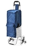 Upgraded Folding Shopping Cart, Stair Climbing Cart Waterproof Grocery Laundry Utility Cart with Wheel Bearings Stainless Steel Frame, Blue