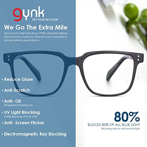 Image of GYNK || Computer Glasses with no power blue cut lens || Trending,Rectangular,Unisex,UV Protection,Zero Power Spectacle || Stylish and Unique Eyeglasses Frame for Women and Men