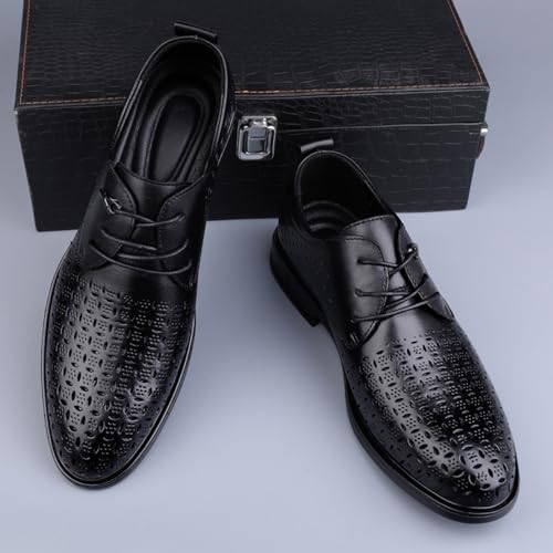 Men's Cowhide Leather Hollow - Out Perforated Lace - up Oxfords Brogue Shoes Black4