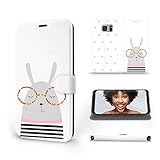 Mobiwear | Slim FLIP Case | Kompatibel mit Samsung Galaxy S7 Edge, Made in EU handyhülle, Premium Schutzhülle, Transparent TPU Silicon, Book Style Hülle, Tasche - Kaninchen mit Brille