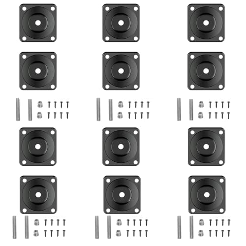 Floatdream 12 Piezas Placa de Montaje, Placas de Montaje para Patas de Muebles, Placas de Fijación Negras, para Sofá, Silla, Armario, Mesa de Comedor(Negro)