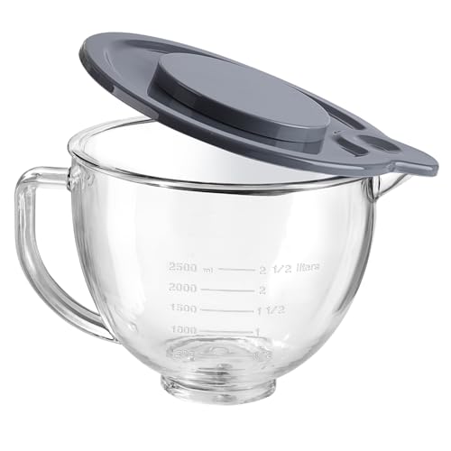 Gdrtwwh Bol en verre pour mixeur KitchenAid à tête inclinable de 4,5 à 5 litres, remplacement avec bol en verre KitchenAid Artisan Mixer