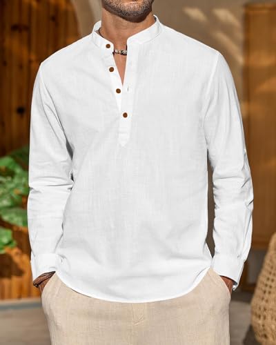 Image of Zombom Men's Cotton Blend Solid Full Sleeve Short Kurta Shirt with Mandarin Collar