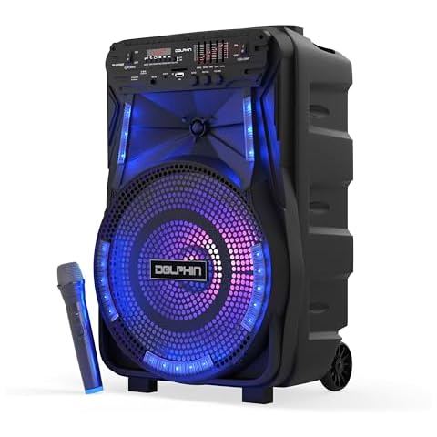 Dolphin SP-1217RBT 12-Inch Rechargeable High Power Bluetooth Party Speaker - TWS, LED Lights, 5-Band Equalizer, Portable with Trolley and Wheels Cover