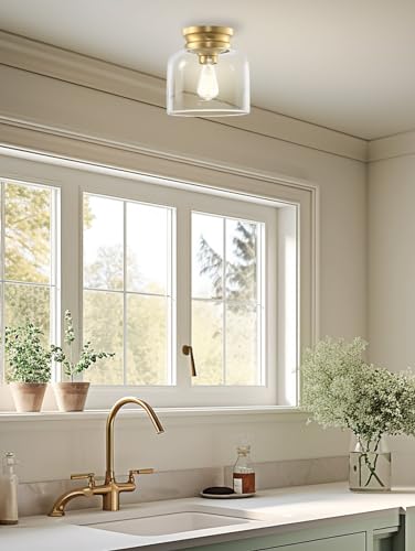 Image of Kira Home Luxe 9 inch Pendant Light Glass Shade Replacement w /Clear Jar Shape, Chandelier Glass Upgrade 8 inch x 8.75 inch, Fits Threaded Medium Base Sockets