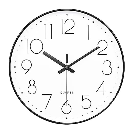 Wall Clock Silent Non-Ticking Modern Round Wall Clocks Battery Operated for Kitchen, School, Office (10 Inch, Black)