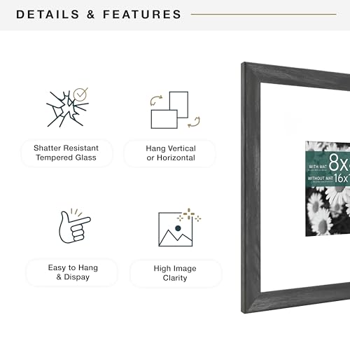 MCS Studio Gallery Classic 16x16 Picture Frame Black Woodgrain, Vertical & Horizontal Wall Hanging Large Picture Frame for Photos, Posters & Art Prints (1-Pack)