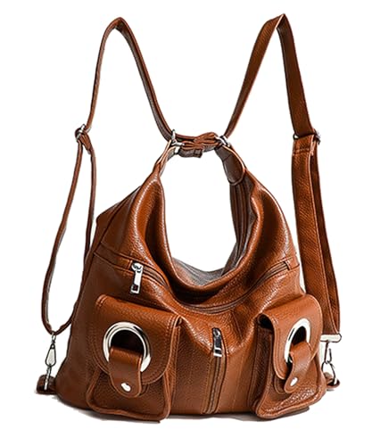Image of Women's 3-in-1 Convertible Handbag - PU Leather Crossbody Bag, Shoulder Sling & Backpack Purse with Multiple Pockets, Large Capacity Travel & Everyday Fashion Bag (Brown)