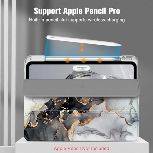 Image of Fintie Hybrid Slim Case for iPad Pro 11-inch (M5) 2025 / (M4) 2024 - [Built-in Pencil Holder] Shockproof Protective Cover with Clear Transparent Back Shell, Cloudy Marble