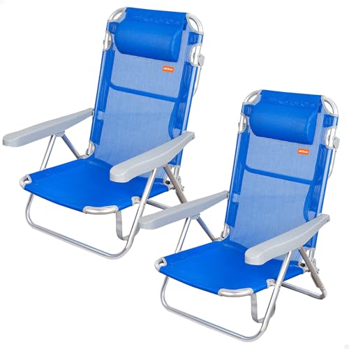 AKTIVE Pack de 2 sillas Plegables multiposición para Playa, jardín, terraza o Camping, 5 Posiciones Diferentes, Medidas 48x46x84 cm, Altura 21 cm, Reforzadas, Incluyen asa de Transporte (85479)