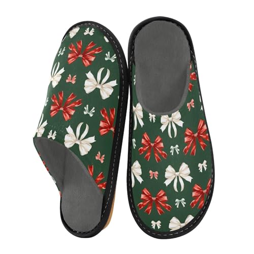 Slippers for Women Christmas Bows Pattern Soft Winter Warm Shoes Indoor Outdoor Non-Slip House Travel Slippers