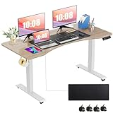 farexon Electric Standing Desk Adjustable Height, 55x24 Inches Computer Desk with Ergonomically Curved Desktop, Multifunctional Stand up Desk for Home/Office(Oak Gray)
