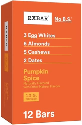 RXBAR Protein Bars, 12g Protein, Gluten Free Snacks, Pumpkin Spice, 22oz Box (12 Bars)