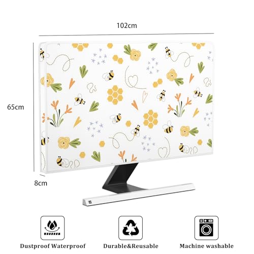Image of Bee Waterproof Screen TV Cover 40,41,42,43 Inch Spring Summer Honey Flowers Botanical TV Display Screen Cover Antistatic Water Resistant Television Covers Dustproof Protective,Yellow Design