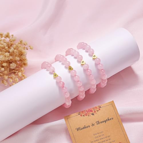 Mother Daughter Bracelets,2 Pcs Pink Heart letter healing beads bracelet for women,matching bracelets for mom and daughter| Mothers Day Christmas Birthday Homecoming Gifts for Women2