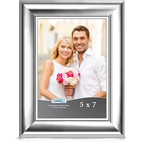 Icona Bay 7x5 Picture Frame (Silver, 1 Pack), Contemporary Photo Frame 7 x 5, Wall Mount or Table Top, Elegante Collection Cover