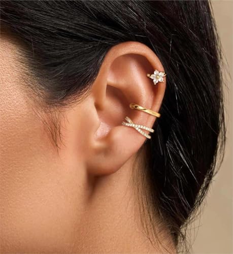 Gold Ear Cuff Earrings for Women, Dainty 14K Gold Plated Ear Cuffs Non Pierced Trendy Cubic Zirconia Cartilage Hoop Earring Fashion Jewelry Sets for Women2