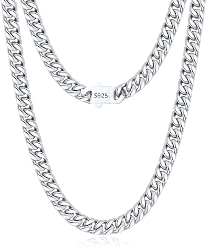 Eterjew Silver Chain Necklace for Men Mens S925 Sterling Silver Necklace Clasp with 5mm Stainless Steel Miami Cuban Chain Chain Chains for Men Necklaces 22 inches