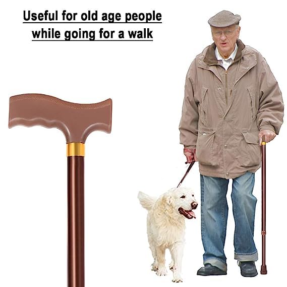 Image of MCP Healthcare Premium Brown Walking Stick Old Man Stick Adjustable & Non-Skid Base Singl Leg Walking Stick Cane
