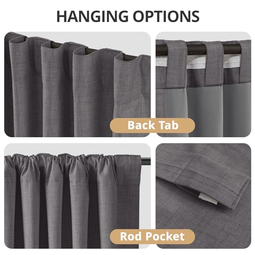 DEFYNEE 100% Blackout Curtains for Bedrooms - 50 x 96 Inch Drop, Thermal Insulated, Dark Grey, 2 Panels - Image 3