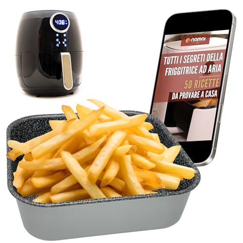 NAMAI - Teglia 20x 20 - Teglia per Friggitrice ad Aria Quadrata - Adatta alla Lavastoviglie - Teglia per Forno - Alluminio - Effetto Pietra -Teglia 20 cm (20 x 20)