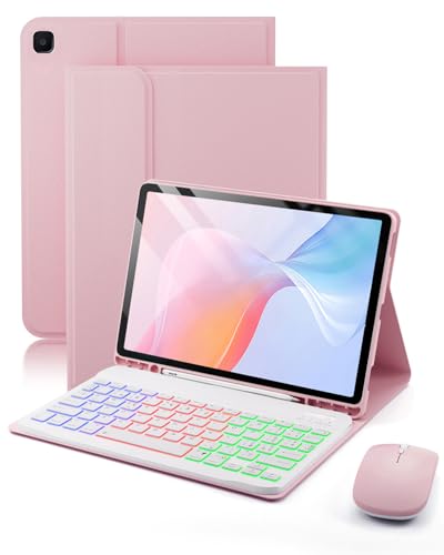 MicroTunk Per Samsung Galaxy Tab S6 Lite (2024/2022/2020) 10.4 Pollici Cover Con Wireless Bluetooth Retroilluminati Italiano Tastiera(QWERTY) e Mouse Custodia Protettiva,Backlit Keyboard Case Rosa