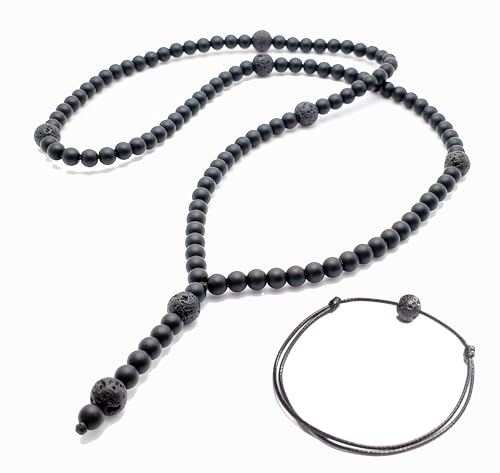 Halskette set Armband Y-Kette Rosenkranz Onyx perlen 6mm Lava 8mm für...