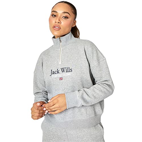 Jack Wills Womens Honeylane Half Zip Sweatshirt Quarter Sweater T Shirt Top Grey Marl 12 (M)