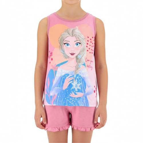 Disney Frozen Pijama para Niña, Conjunto 2 Piezas Diseño Reina Elsa Pijama Algodón Suave, Camiseta y Pantalón Corto, Talla 4 Años | Rosa