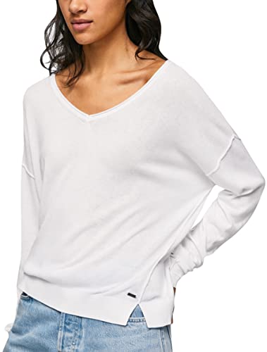 Pepe Jeans Damen TRU V Neck Long Sleeves Knits, White (White), XL