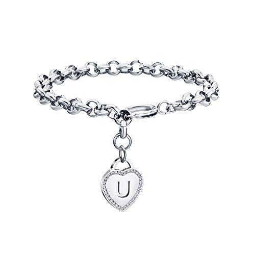 Image of CaleesLLC Letter A to Z Initial Charm Bracelet Adjustable Stainless Steel Anklet Personalized Wrist Link for Women