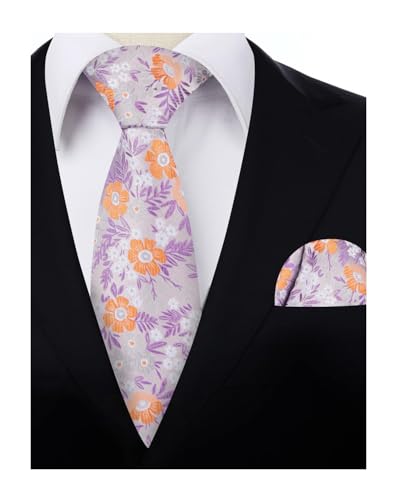 Image of Alizeal Mens 3.15'' Natural Flower Pattern Tie with Floral Pocket Square Set