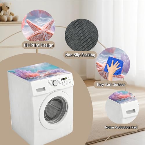 Image of Washer Dryer Top Cover Mat, Non-Slip Laundry Room Decor, Laundry Room Kitchen Appliance Decor Protector Universal 23.6 inchx19.7 inch (Starfish)