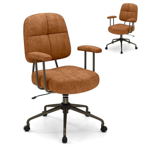 HOMASIS Silla de Oficina Ergonómica con Ruedas Giratorias, Asiento Cómodo, Altura Ajustable, Respaldo Reclinable, Silla de Salón para Oficina, Casa (marrón)