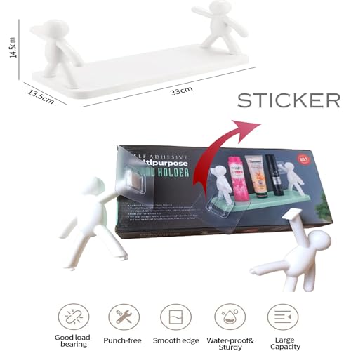 Image of Multipurpose Organizer Shelf | Remote Set Top Box WiFi Router Stand | Wall Shelves Adhesive for Bathroom Kitchen Home Office 2 Sticker - Plastic 1 Shelf