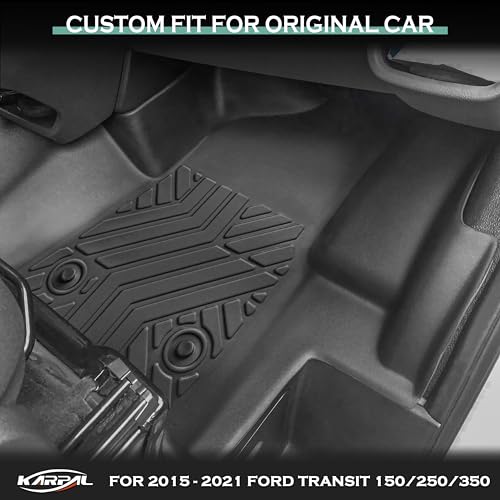 Image of KARPAL Floor Mats for 2015-2021 Ford Transit 150 /250 /350 /350HD w /Carpet Flooring (No Fit Transit Connect), Custom Fit TPE All Weather Ford Transit Accessories Front Floor Liner