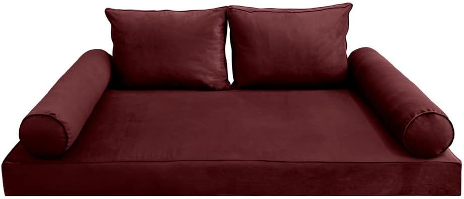 Prolinemax Style V1 Twin Size Velvet Pipe Trim Indoor Daybed Bolster Pillow Cushion Mattress Fitted Sheet |Cover ONLY| AD368