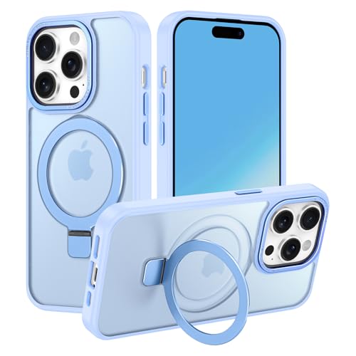 Casehas for iPhone 13 Pro Max Case,with Magnetic Invisible Stand [Compatible with MagSafe] Shockproof Slim Translucent Anti-Slip Military Drop Protection Cover,Light Blue