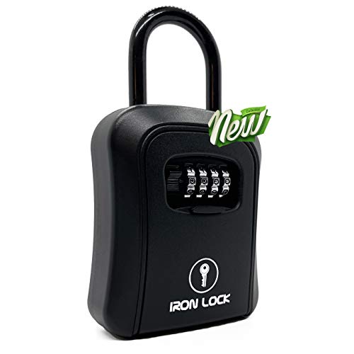 Iron Lock - Key Lock Box, Combination Portable and wall mounted Indoor/Outdoor Waterproof Key Lock Box, 4 Digit Combination Lock Box, Key Lock Box, A/B Switch with Resettable Code, Hold 5 Spare Keys
