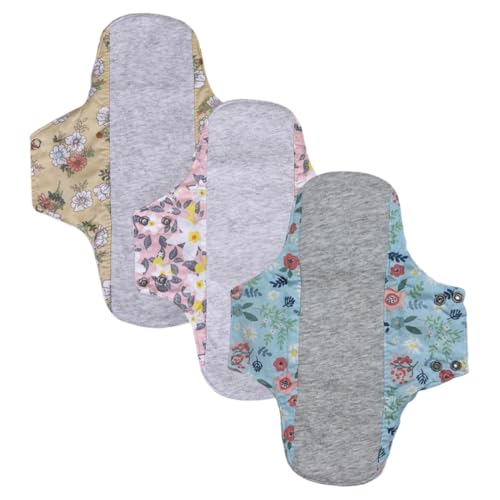 Compresas Reutilizables para Menstruación, 3 Piezas Almohadillas de Algodón Reutilizables, Compresas de Noche Lavables para Flujo Menstrual Abundante, Juego de Compresas Grandes