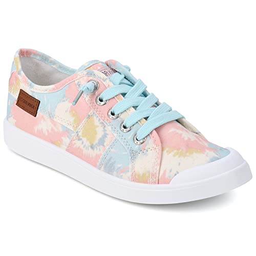 Women Slip On Sneaker Shoes Low Tops Canvas Shoes Classic Casual Sneakers Stretch Comfortable Flats Blue Tie-Dye #TOP26