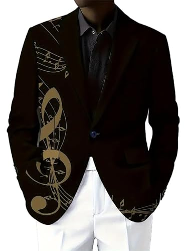 famesale - Note de Musique pour Hommes Costume Blazer imprimé en 3D Manteau de Sport décontracté Blazer Poche Revers Costume boutonné Décontracté à Manches Longues Cardigan Tops