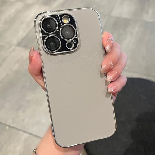 Étui en cuir pour iPhone 13 : protection chic avec appareil photo métallisé gris carré