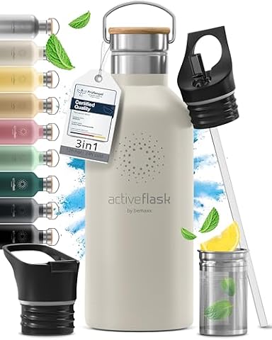 Butelka do picia ze stali nierdzewnej ACTIVE FLASK + słomka (3 pokrywki) wolna od BPA, szczelna, odpowiednia na dwutlenek węgla - butelka na wodę termos rowerowy izolowana izolowana butelka sportowa